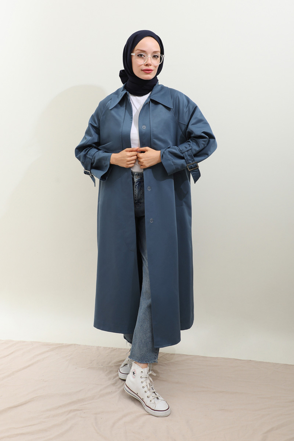 Gömlek Yaka Trençkot İndigo - 7