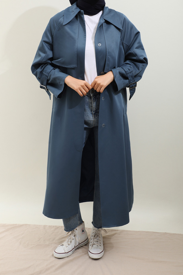 Gömlek Yaka Trençkot İndigo - 8
