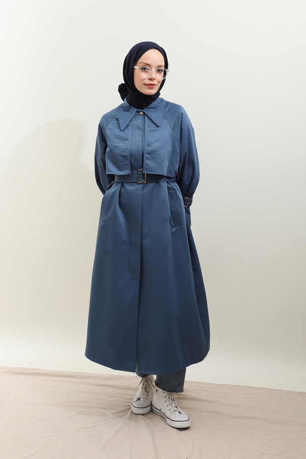 Gömlek Yaka Trençkot İndigo - 11