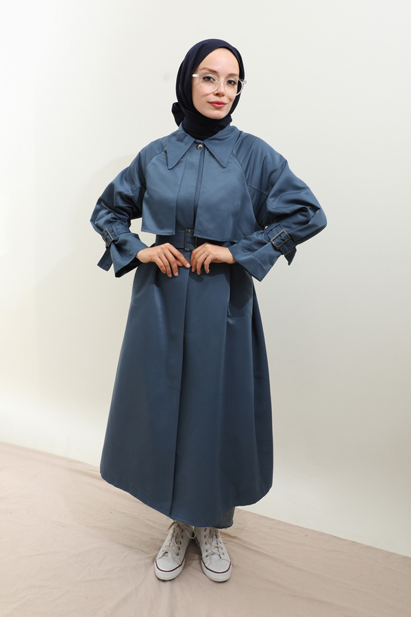 Gömlek Yaka Trençkot İndigo - 12