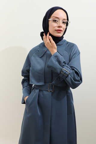 Gömlek Yaka Trençkot İndigo - 15