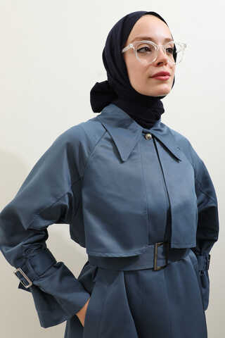 Gömlek Yaka Trençkot İndigo - 16