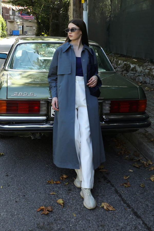 Gömlek Yaka Trençkot İndigo 