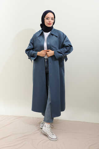 Gömlek Yaka Trençkot İndigo - 7
