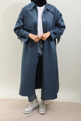 Gömlek Yaka Trençkot İndigo - 8