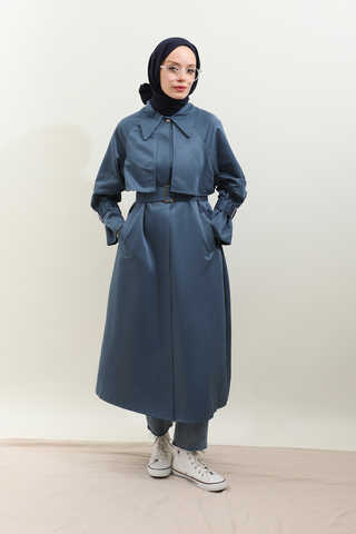 Gömlek Yaka Trençkot İndigo - 9
