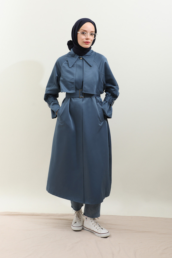 Gömlek Yaka Trençkot İndigo - 9