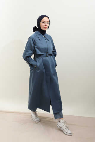 Gömlek Yaka Trençkot İndigo - 10