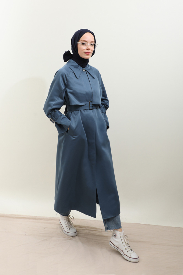 Gömlek Yaka Trençkot İndigo - 10