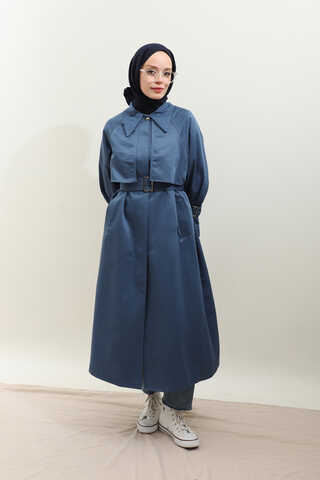 Gömlek Yaka Trençkot İndigo - 11