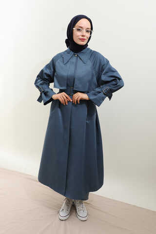 Gömlek Yaka Trençkot İndigo - 12