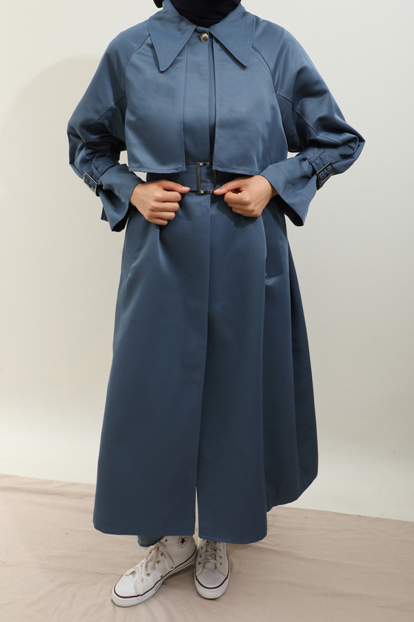 Gömlek Yaka Trençkot İndigo - 13