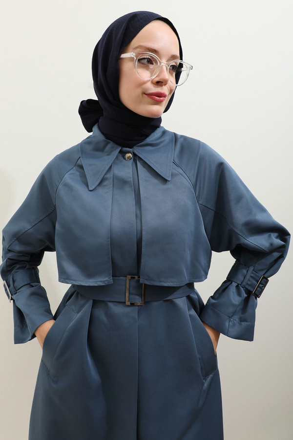 Gömlek Yaka Trençkot İndigo - 14