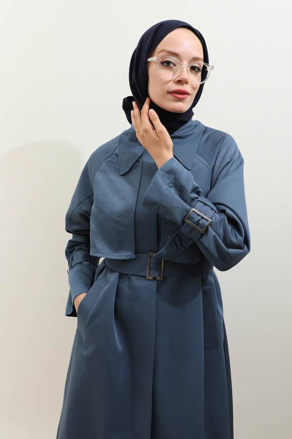 Gömlek Yaka Trençkot İndigo - 15
