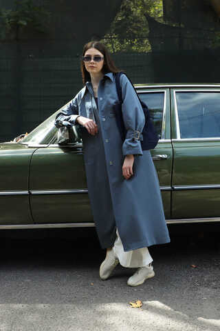 Gömlek Yaka Trençkot İndigo - 5