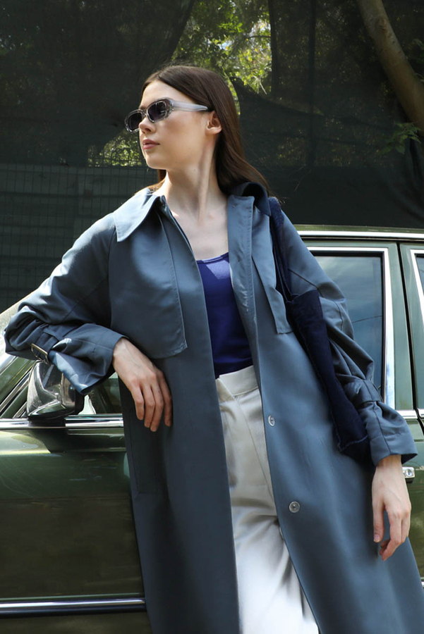 Gömlek Yaka Trençkot İndigo - 6