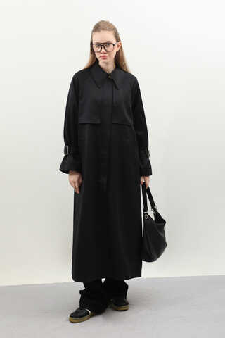 Gömlek Yaka Trençkot Siyah - 5