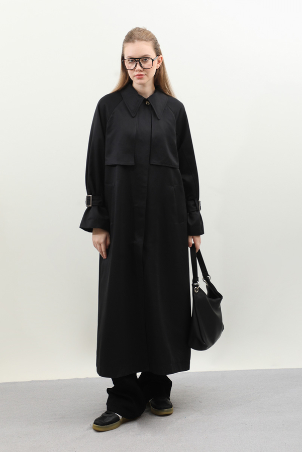 Gömlek Yaka Trençkot Siyah - 5