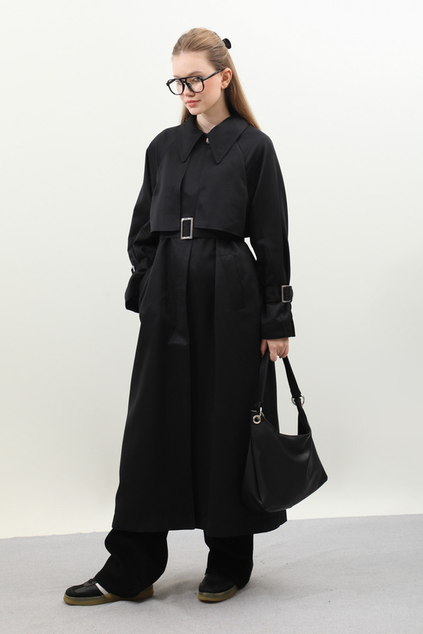 Gömlek Yaka Trençkot Siyah - 7