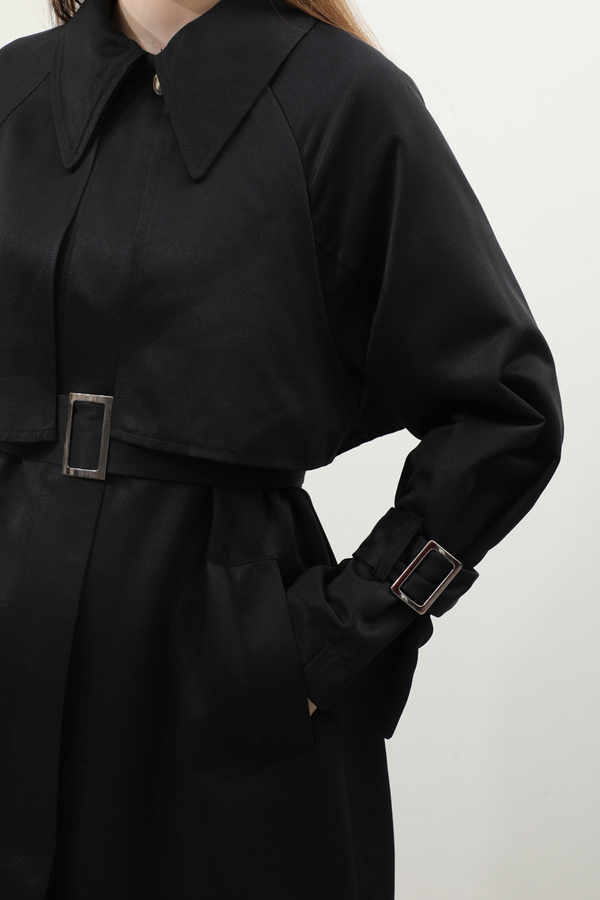 Gömlek Yaka Trençkot Siyah - 10