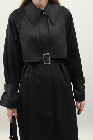 Gömlek Yaka Trençkot Siyah - 11