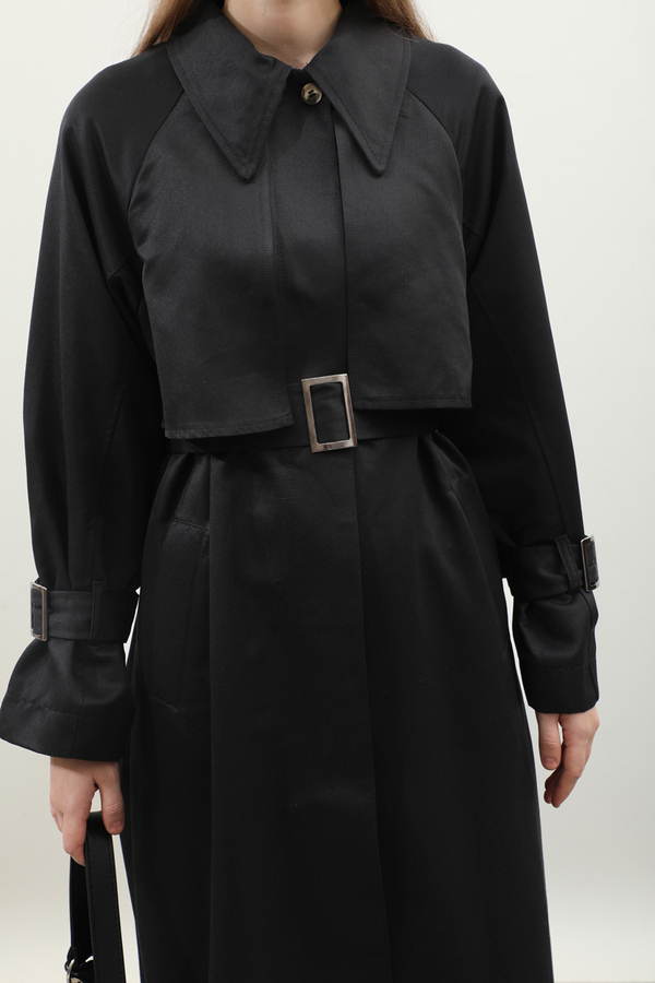 Gömlek Yaka Trençkot Siyah - 11