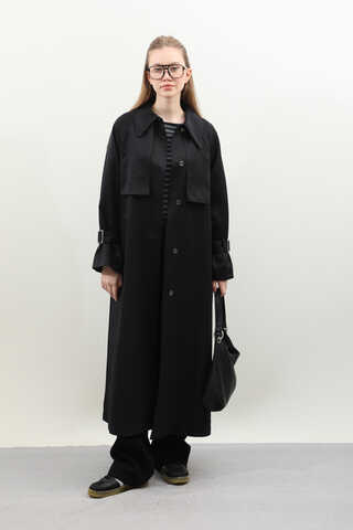 Gömlek Yaka Trençkot Siyah - 2