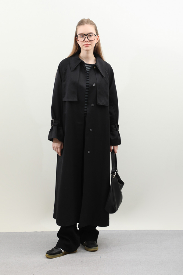 Gömlek Yaka Trençkot Siyah - 2