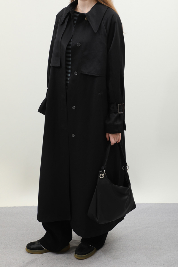 Gömlek Yaka Trençkot Siyah - 4