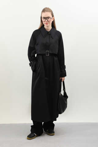 Gömlek Yaka Trençkot Siyah - 6