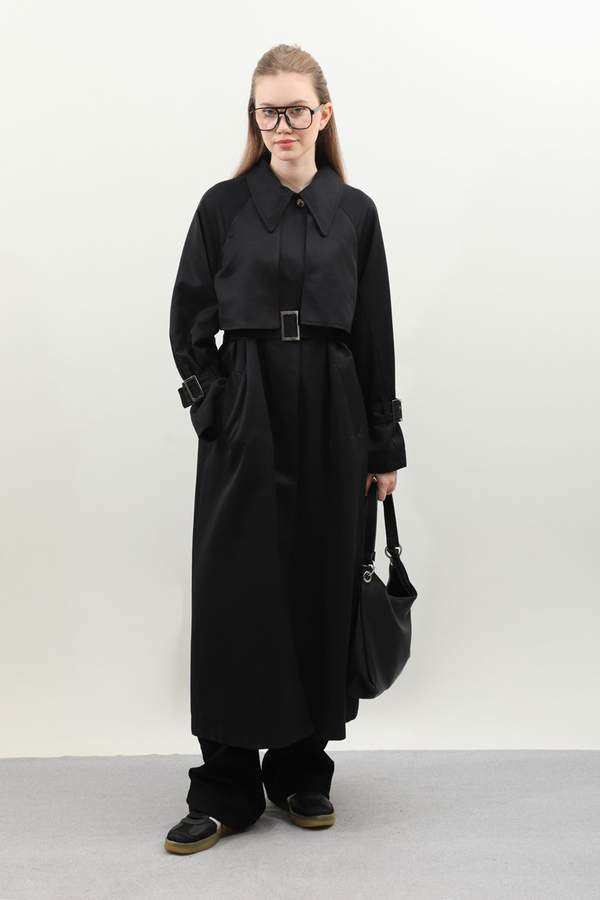 Gömlek Yaka Trençkot Siyah - 6