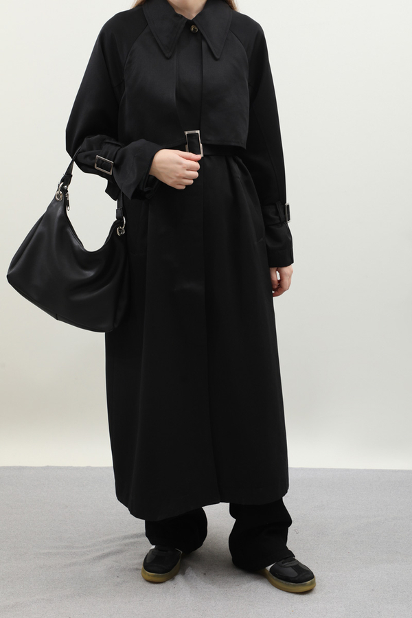 Gömlek Yaka Trençkot Siyah - 9