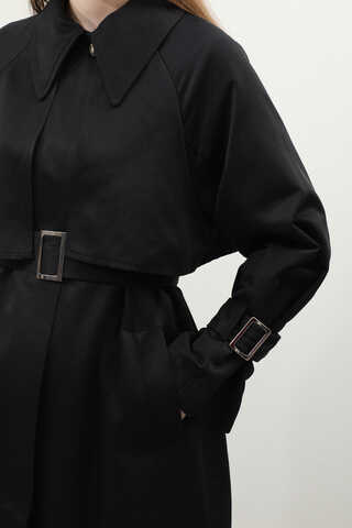 Gömlek Yaka Trençkot Siyah - 10