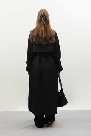 Gömlek Yaka Trençkot Siyah - 12