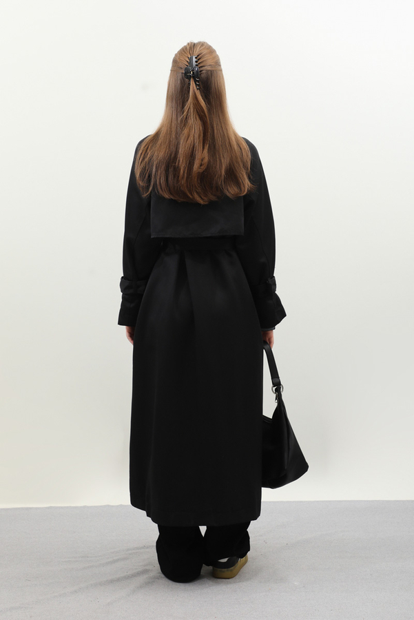 Gömlek Yaka Trençkot Siyah - 12