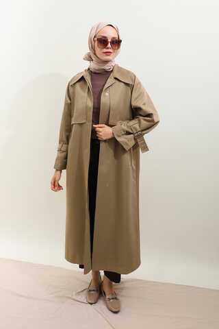 Gömlek Yaka Trençkot Sütlü Kahve - 12
