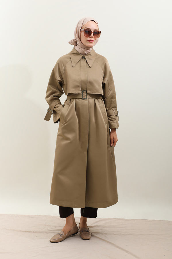 Gömlek Yaka Trençkot Sütlü Kahve - 14