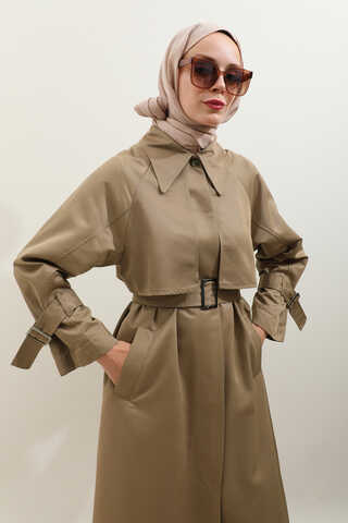 Gömlek Yaka Trençkot Sütlü Kahve - 17