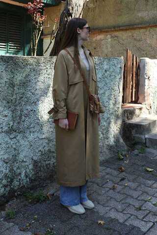 Gömlek Yaka Trençkot Sütlü Kahve - 5