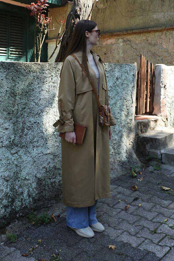 Gömlek Yaka Trençkot Sütlü Kahve - 5