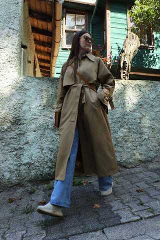 Gömlek Yaka Trençkot Sütlü Kahve - 1