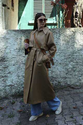 Gömlek Yaka Trençkot Sütlü Kahve - 7