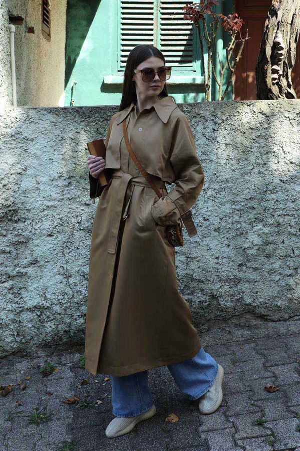 Gömlek Yaka Trençkot Sütlü Kahve - 7