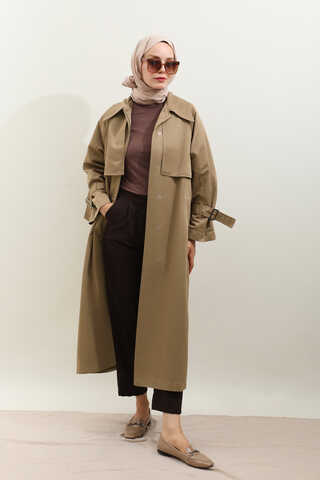 Gömlek Yaka Trençkot Sütlü Kahve - 10