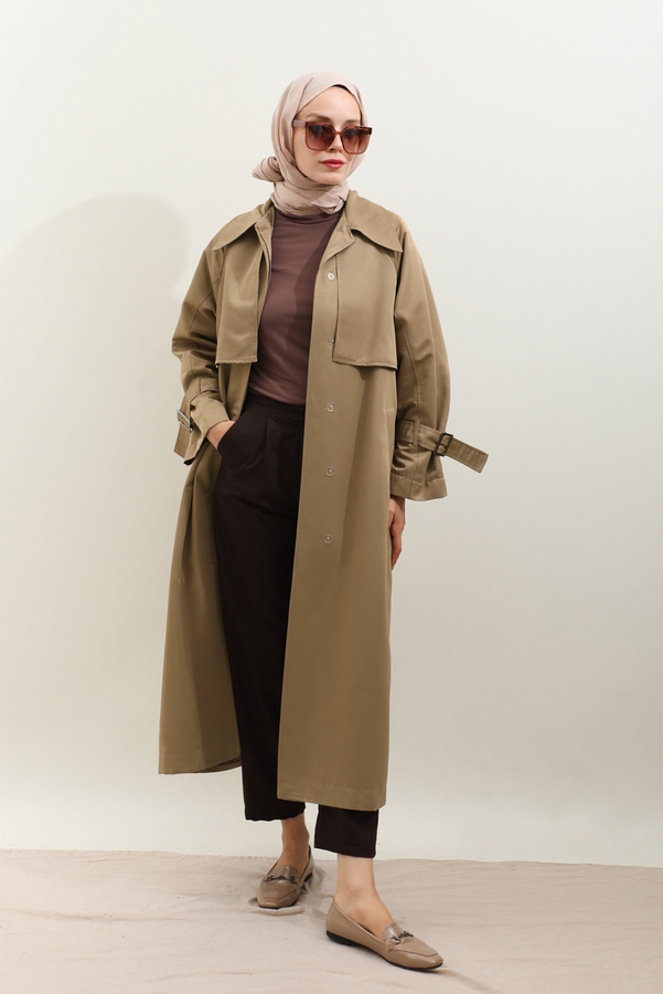 Gömlek Yaka Trençkot Sütlü Kahve - 10