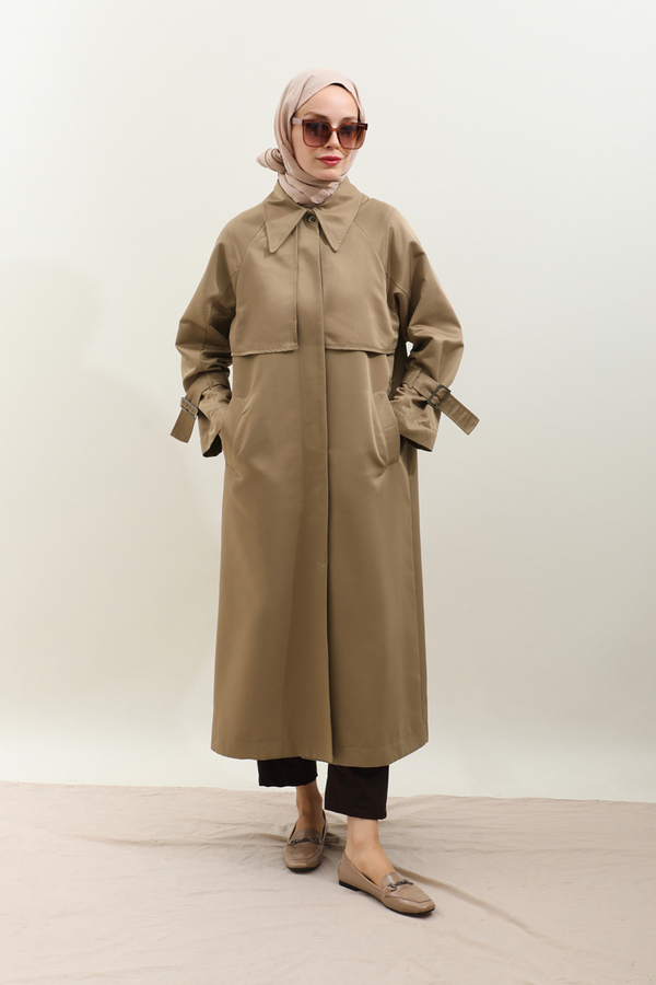 Gömlek Yaka Trençkot Sütlü Kahve - 13