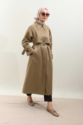 Gömlek Yaka Trençkot Sütlü Kahve - 15