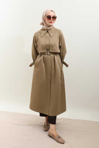 Gömlek Yaka Trençkot Sütlü Kahve - 9