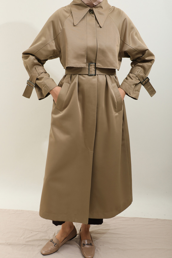 Gömlek Yaka Trençkot Sütlü Kahve - 16