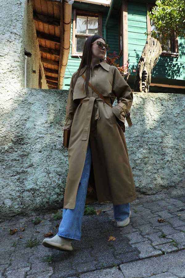 Gömlek Yaka Trençkot Sütlü Kahve - 1